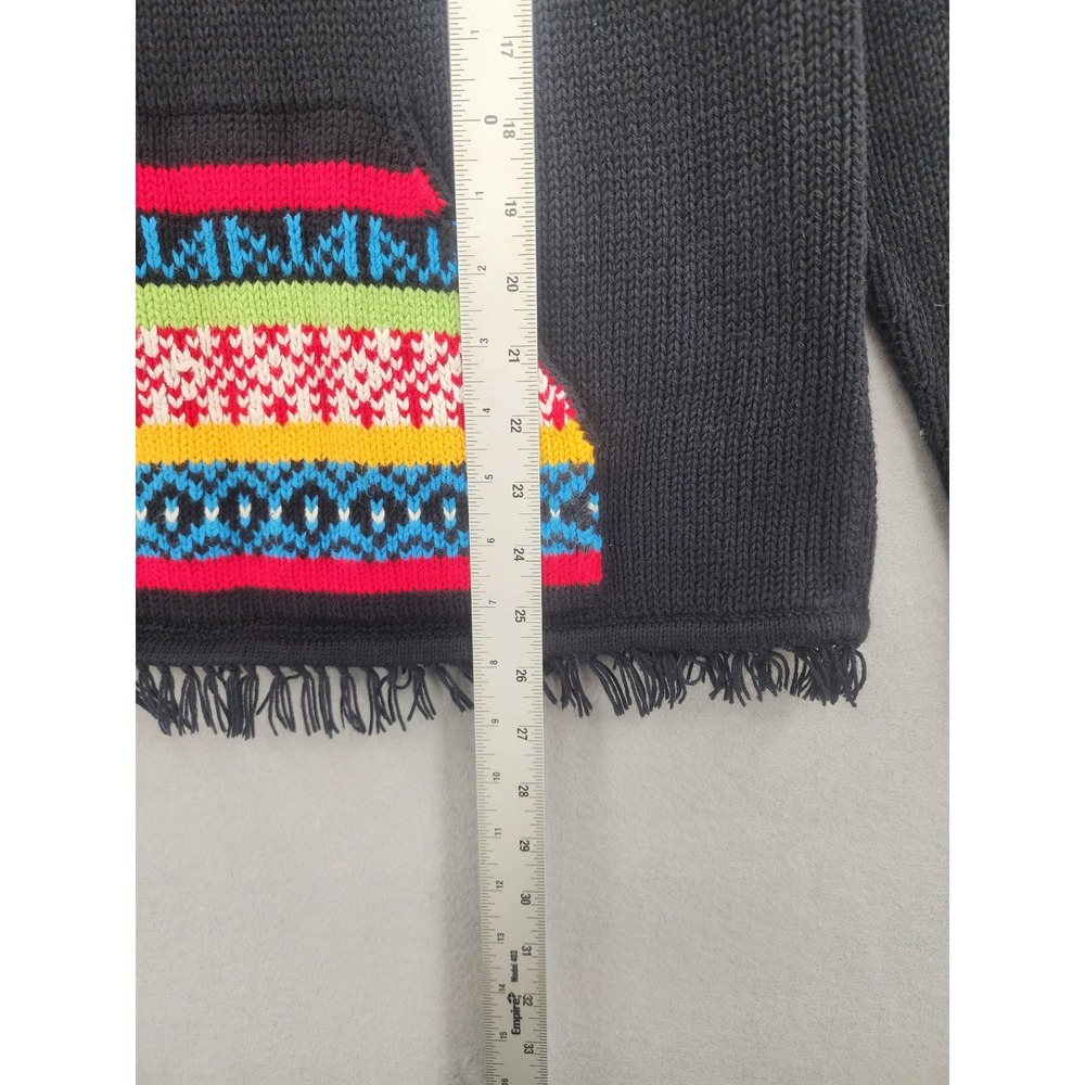 Hanna Andersson Fair Isle Fringe Sweater Charcoal Gray Neon Cotton Knit Medium - Picture 10 of 12